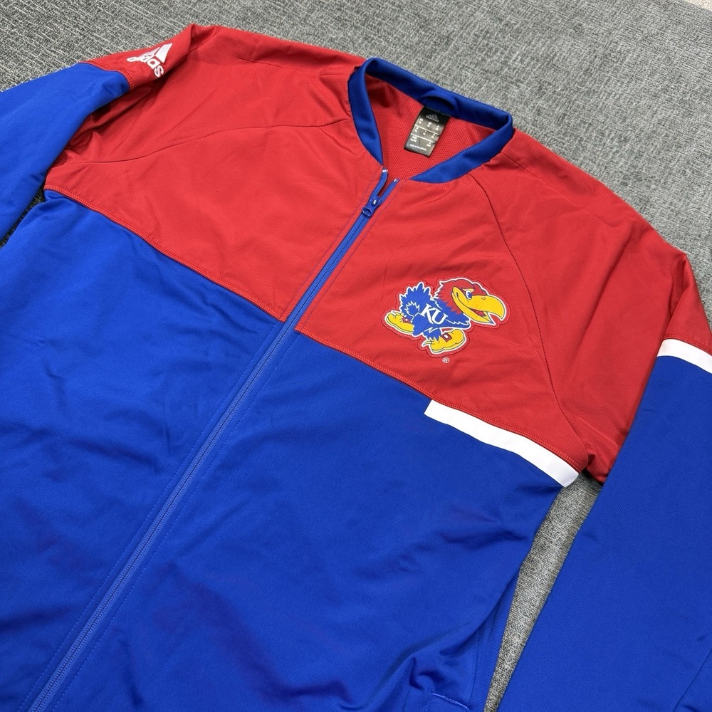 Adidas Kansas Jayhawks Jacket Men's XL Red Blue Full Zip Sideline Snap Warm Up
